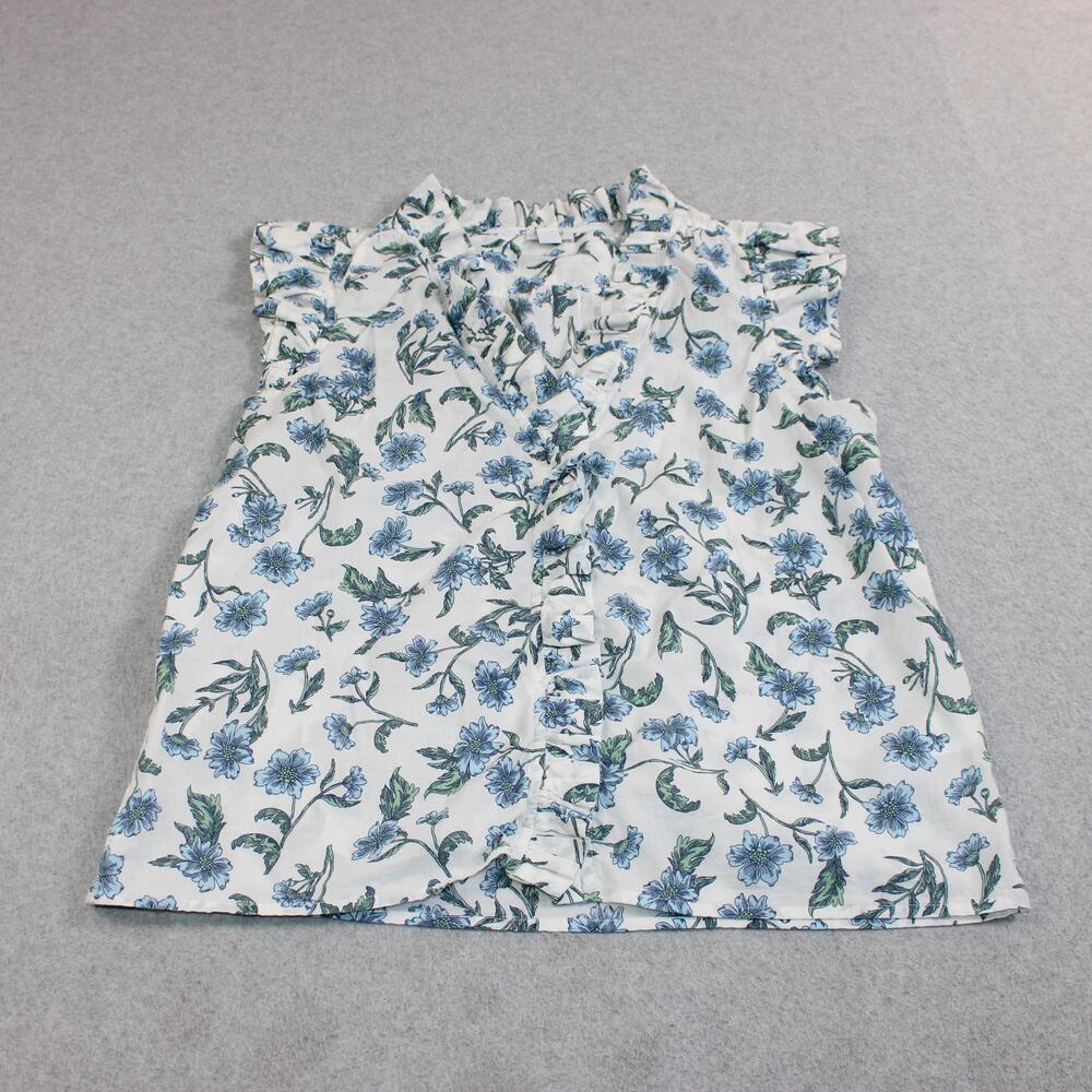 J Crew Shirt Women Small White Floral Ruffle V Neck Flutter Sleeve Cotton Boho
